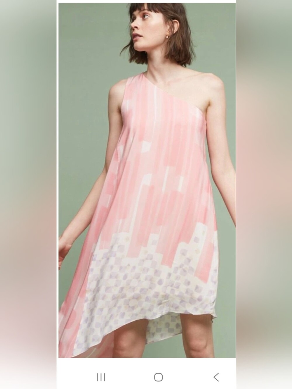 Maeve Pink Asymmetrical One-Shoulder Dress with Geometric Print